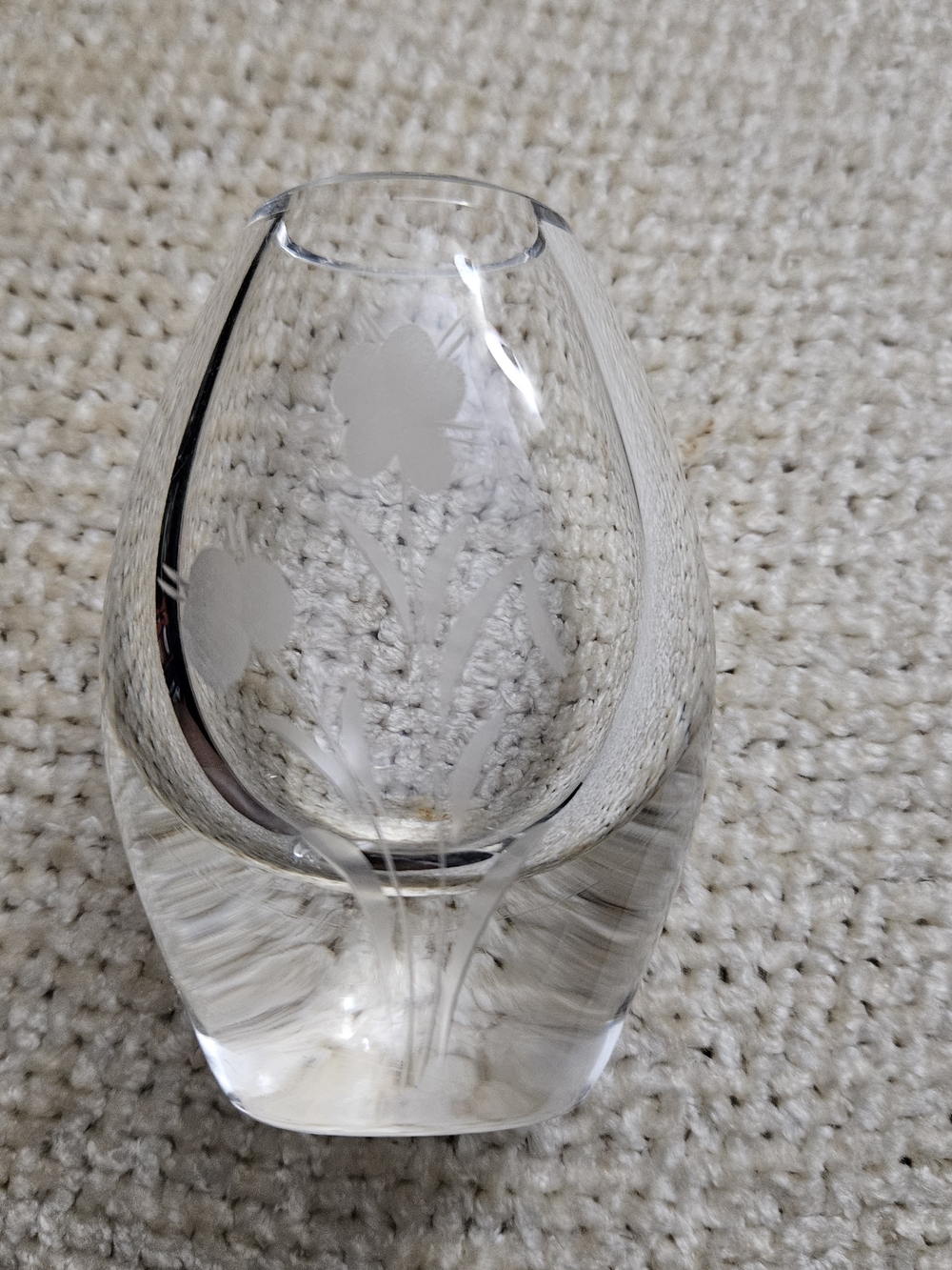 Etched Clear Glass Mini Bud Vase with Floral Motif